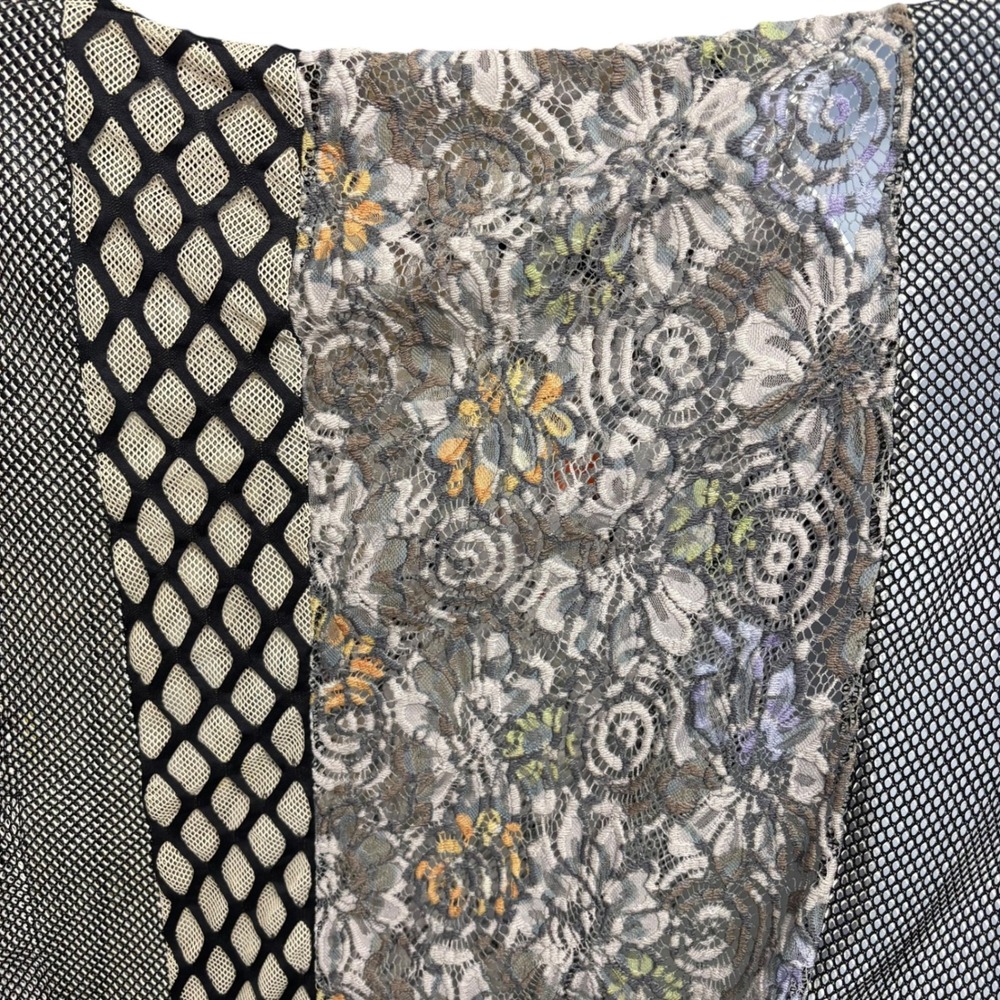 Soft Surroundings Floral Lace Mesh Kimono Wrap Open Front Grey Black One‎ Size - Picture 6 of 8